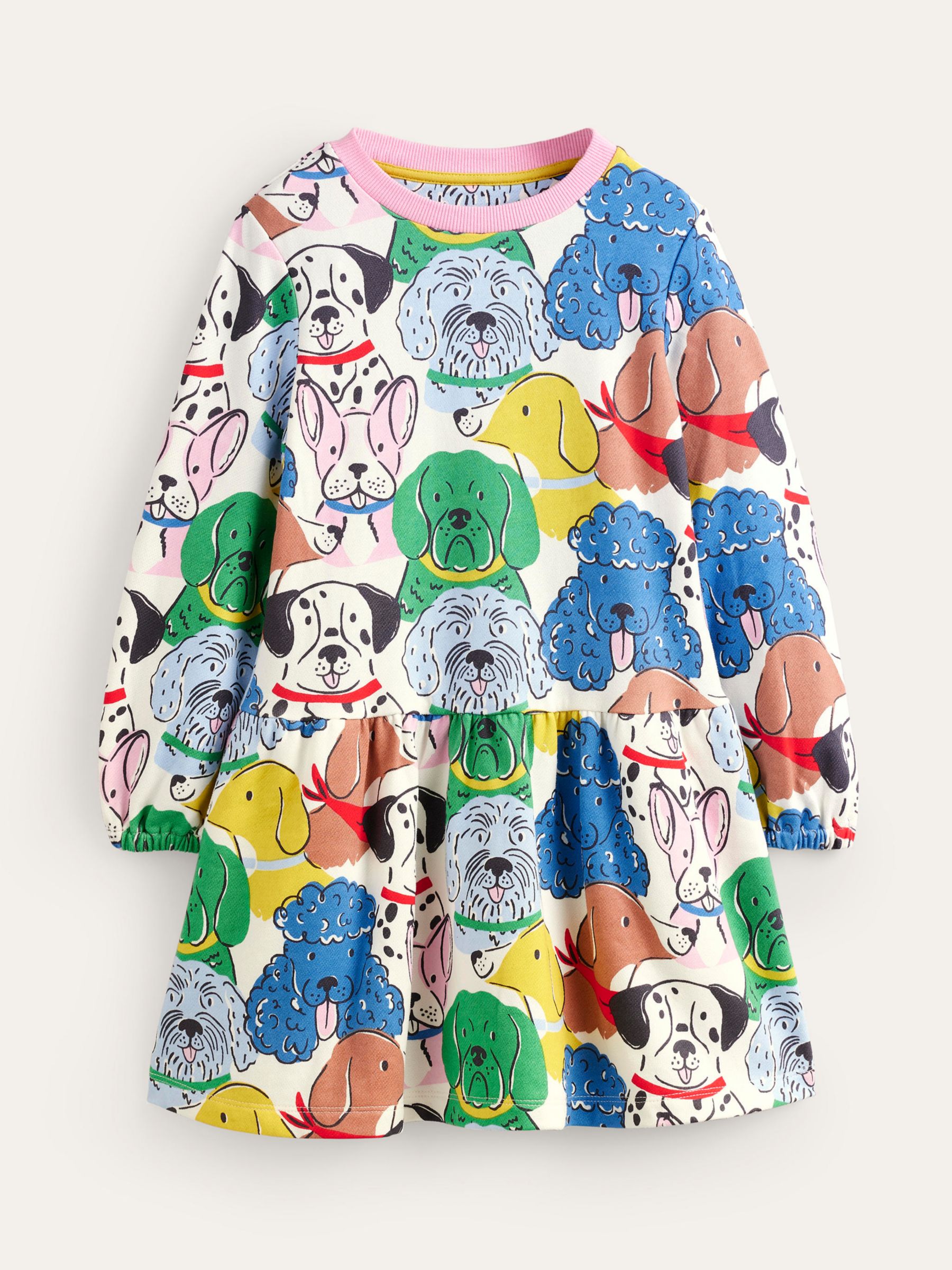 Mini Boden Kids' Dog Print Sweatshirt Dress, Multi at John Lewis