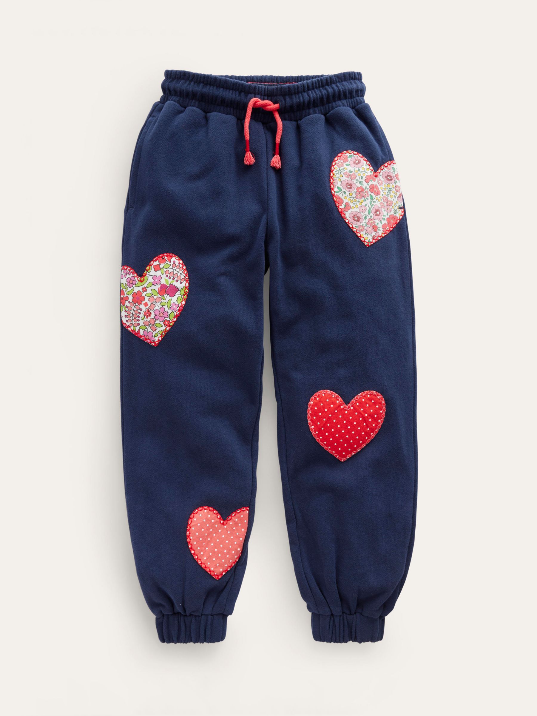 Mini Boden Kids' Heart Applique Joggers, French Navy, 12 years