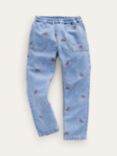 Mini Boden Kids' Scattered Rainbow Embroidered Pull-On Jeans, Blue