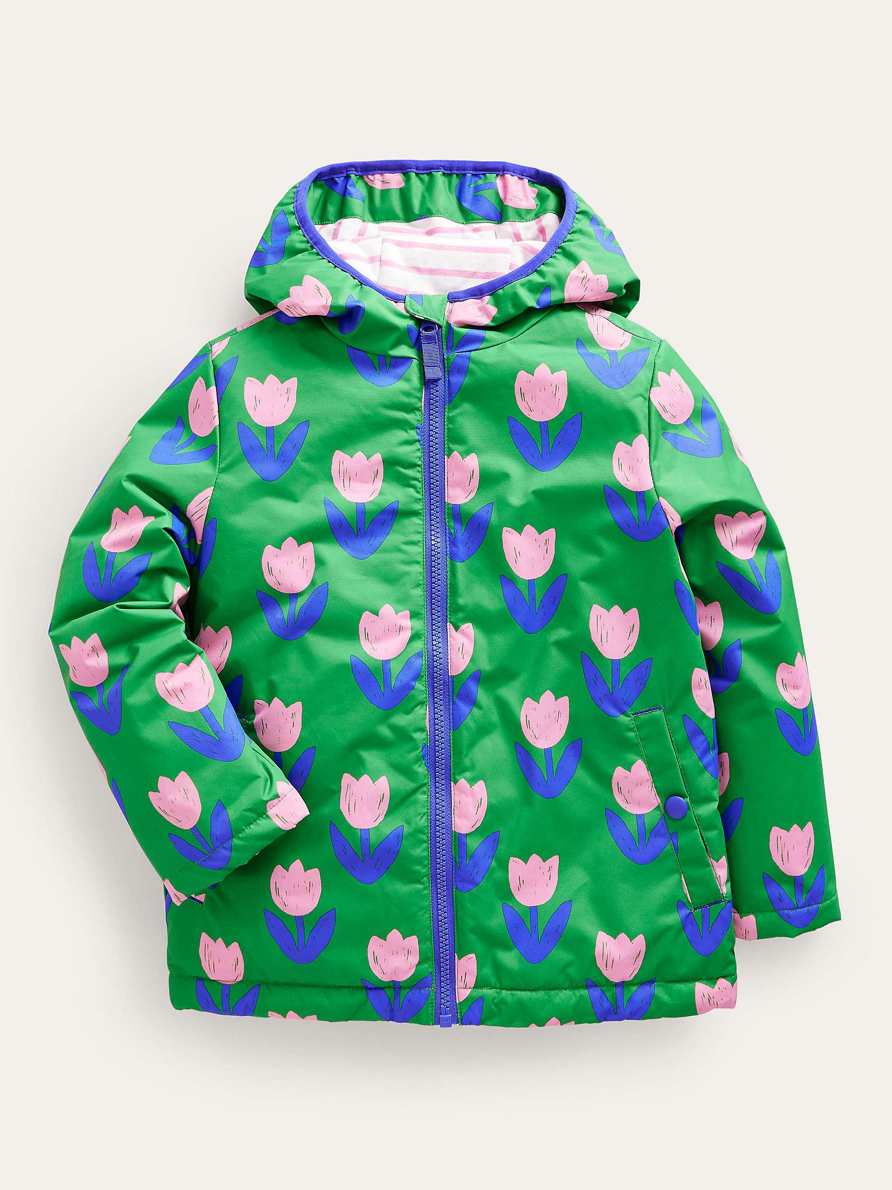 Buy Mini Boden Kids' Tulip Floral Jersey Lined Anorak, Bean Green Online at johnlewis.com