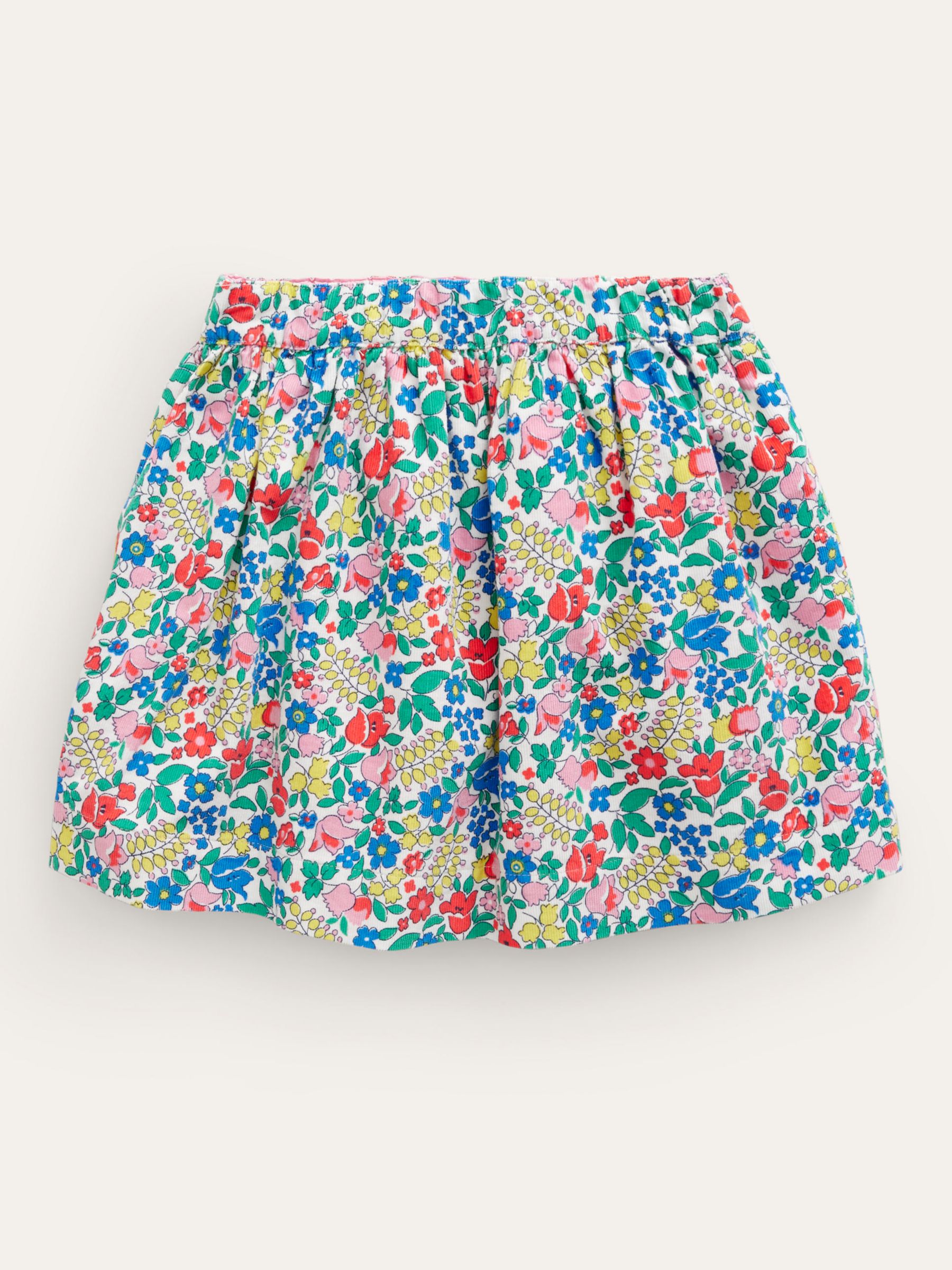 Mini Boden Kids' Floral Cord Twirly Mini Skirt, Multi, 8-9 years