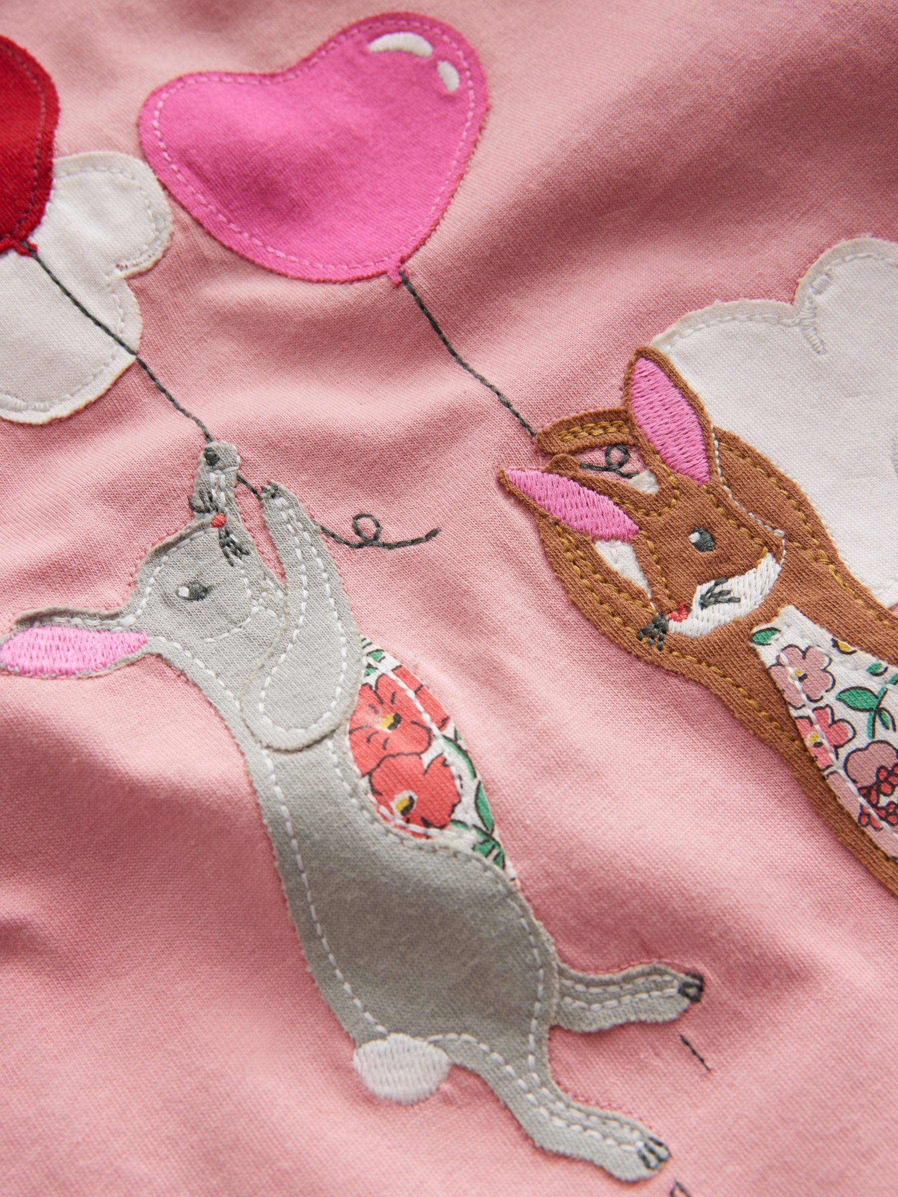 Mini Boden Kids' Bunny Heart Applique Puff Sleeve Top, Blush Pink