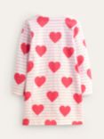 Mini Boden Kids' Fun Heart & Stripe Breton Dress, Red/Multi