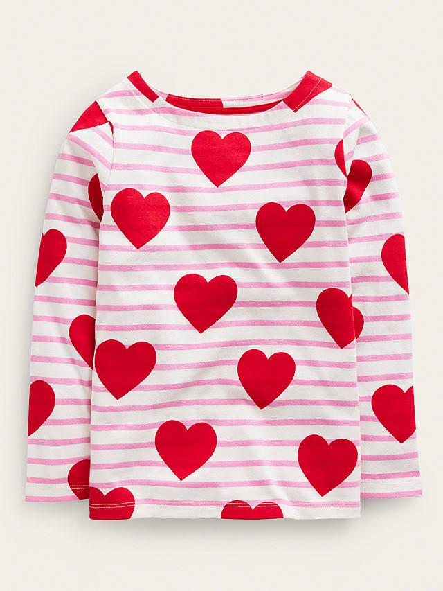 Mini Boden Kids' Everyday Heart & Stripe Breton Top, Poppy Red