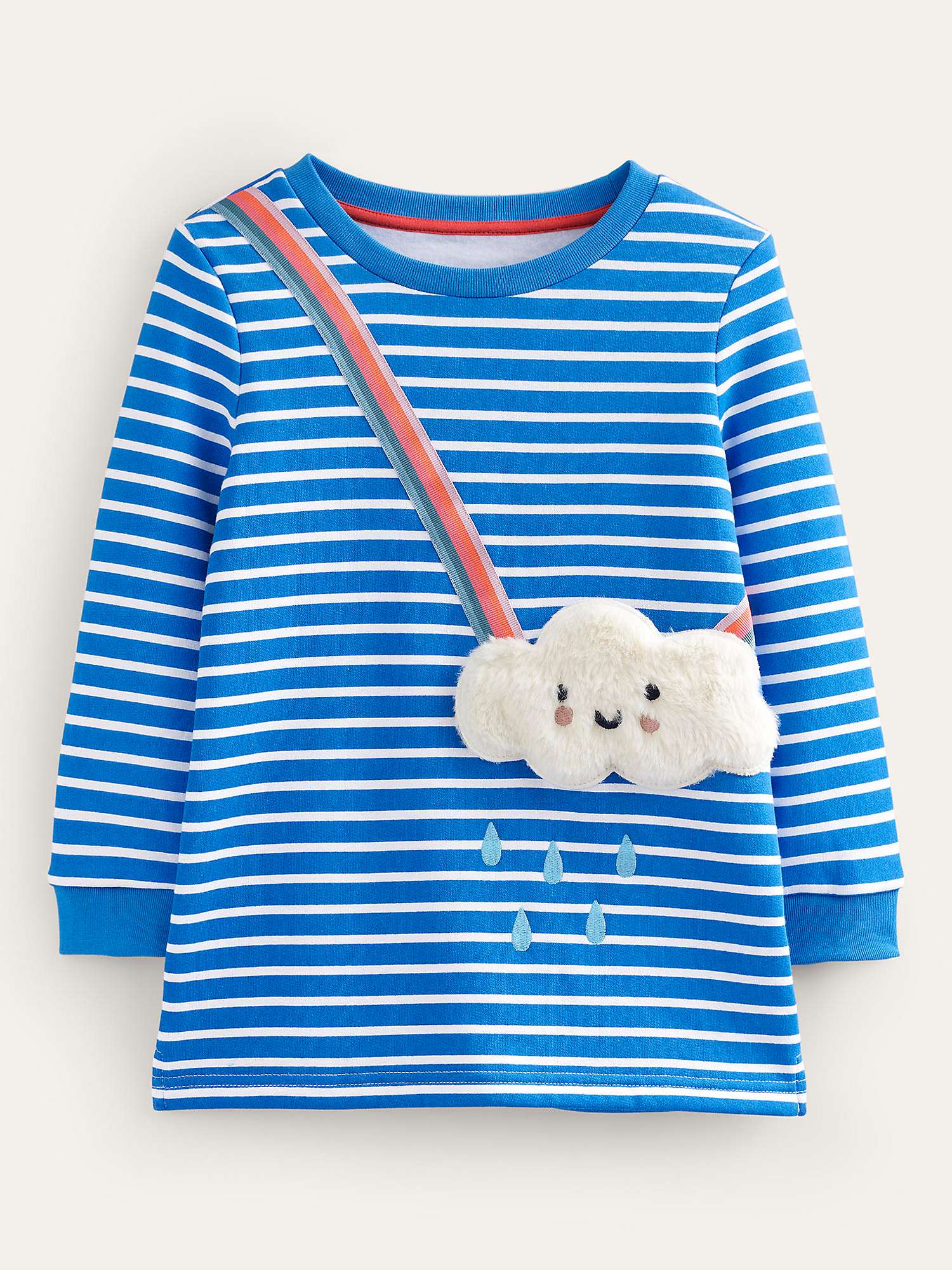 Buy Mini Boden Kids' Cloud Applique Stripe Pocket Tunic, Blue/Ivory Online at johnlewis.com
