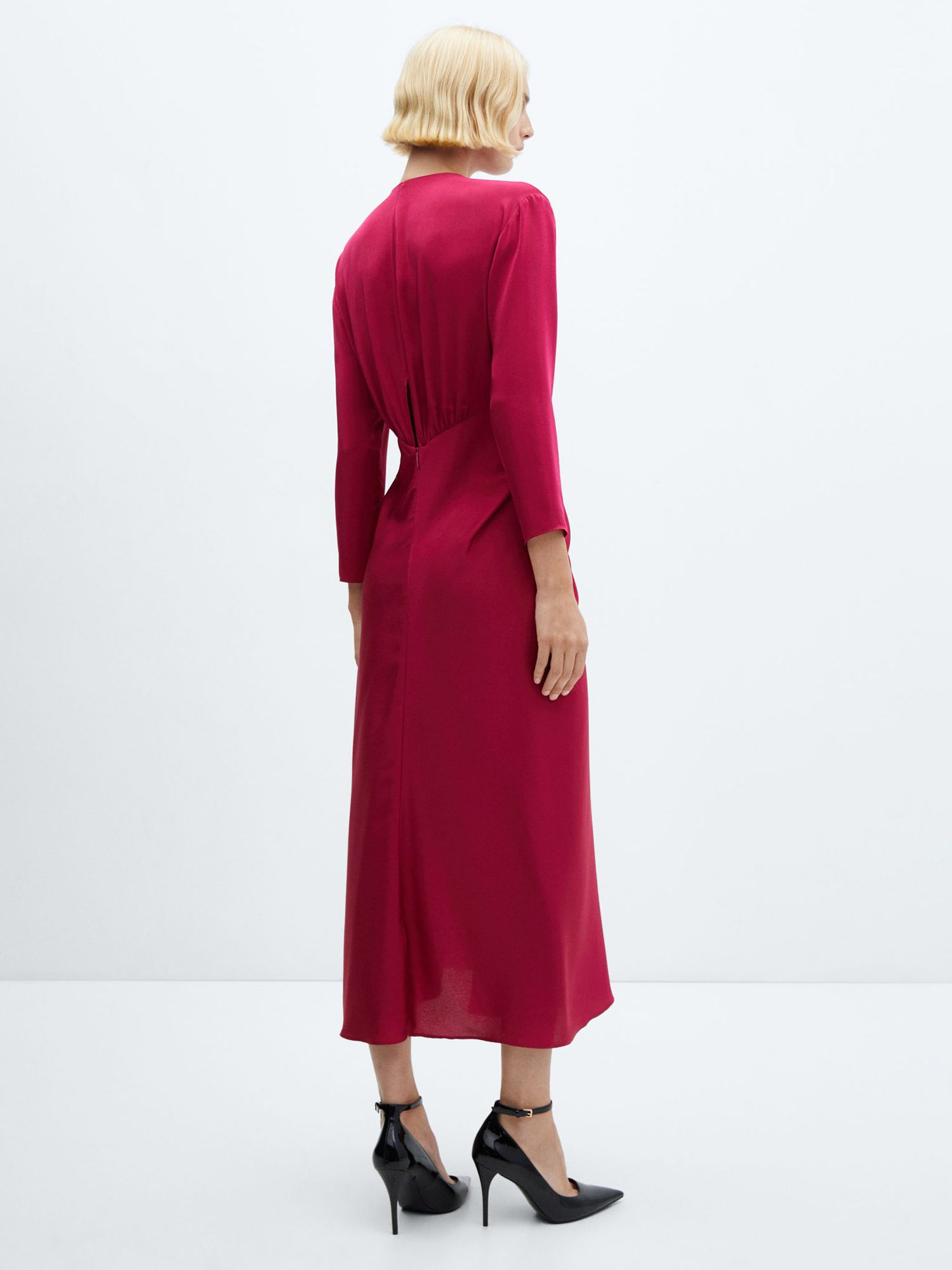 Mango Knot Detail Satin Midi Dress, Bright Pink at John Lewis & Partners