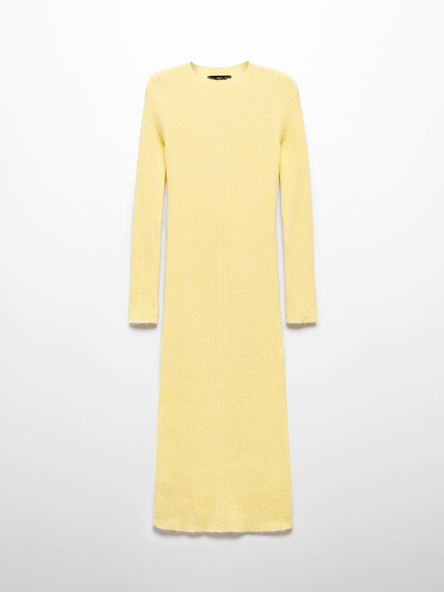 Mango Grogui Ribbed Wool Blend Jumper Dress, Yellow