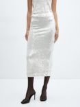 Mango Degra Sequin Midi Skirt, White