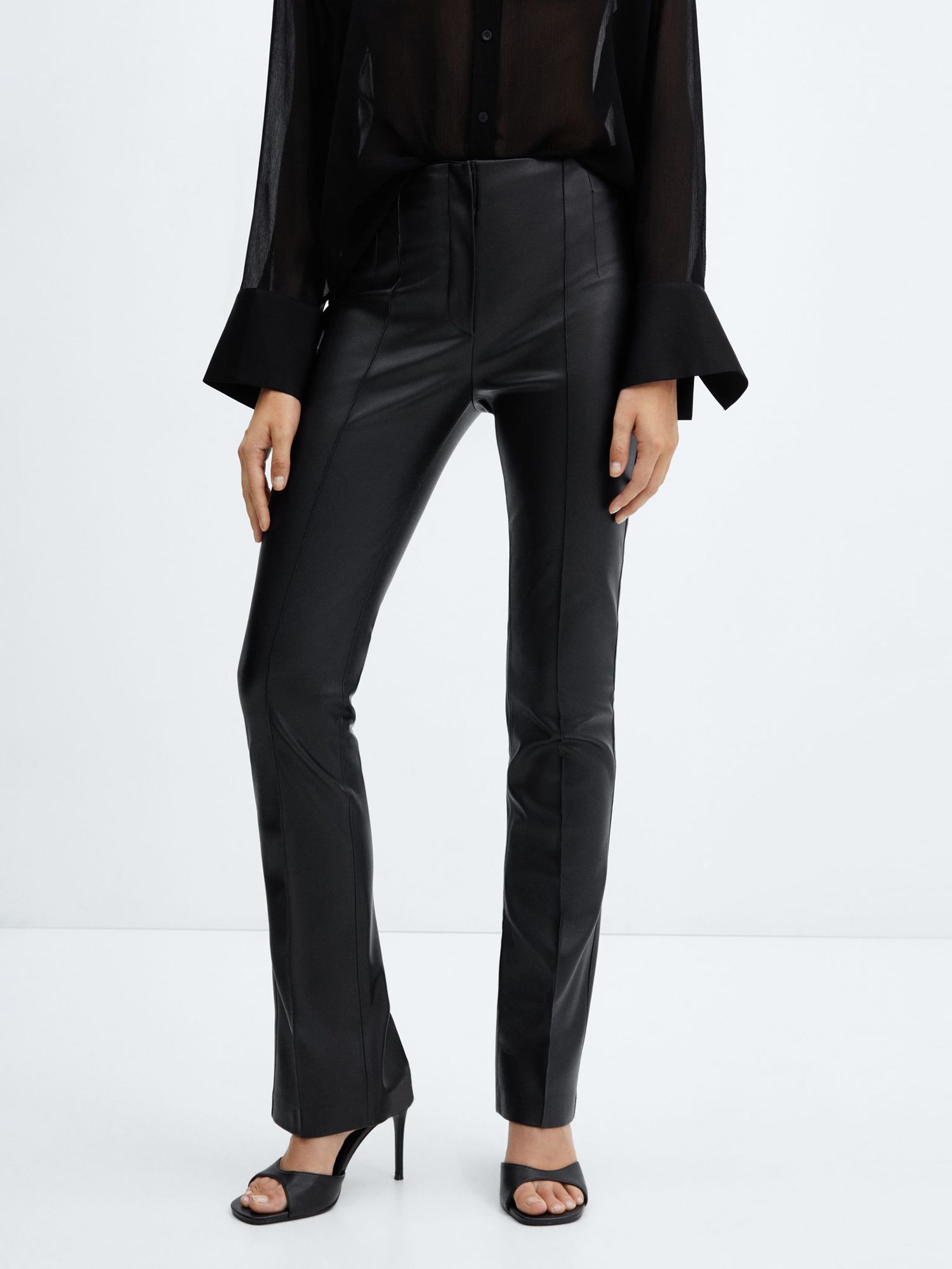 Mango Jazzy Faux Leather Trousers, Black at John Lewis & Partners
