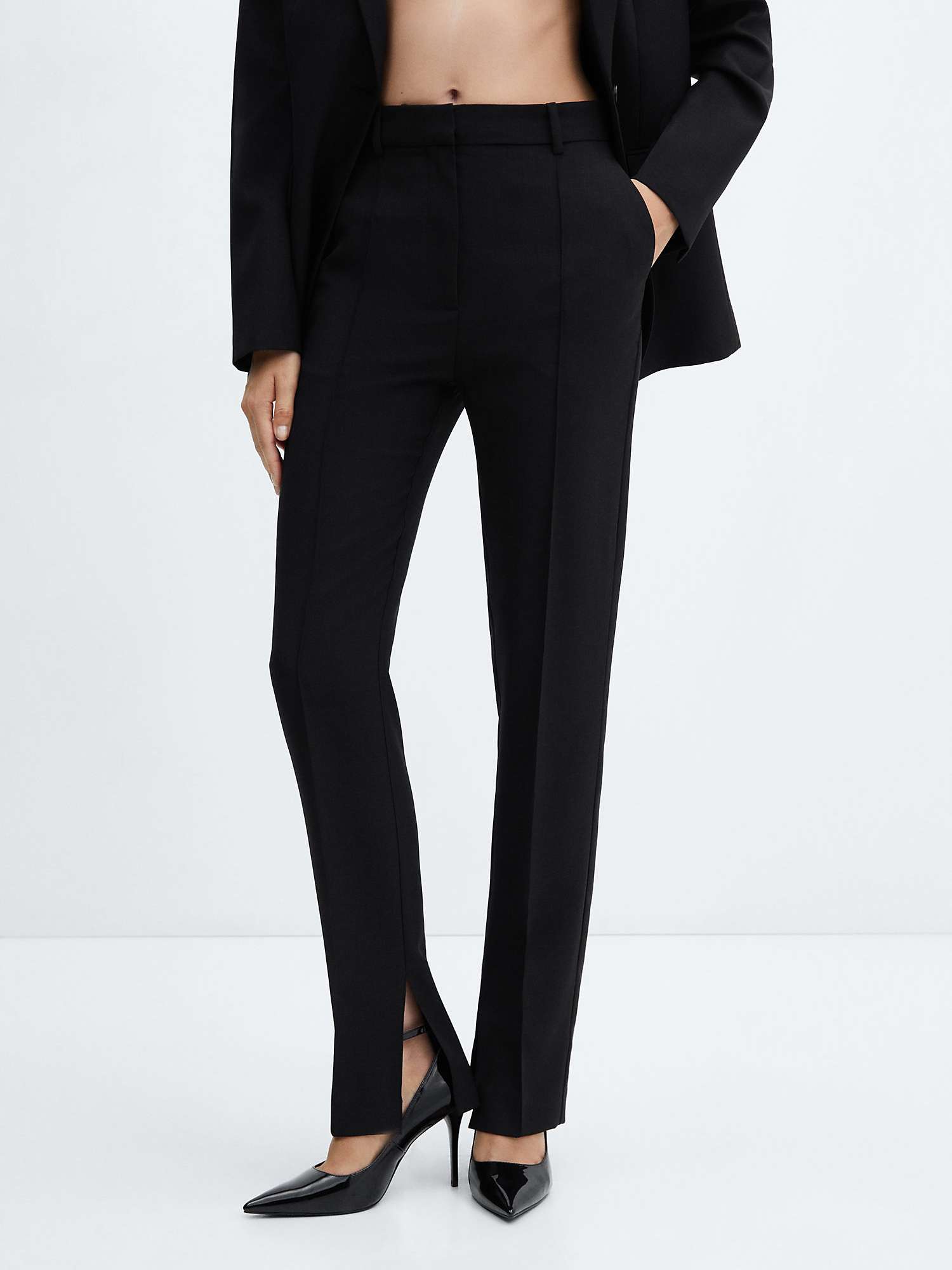 Mango Nantes Slit Hem Tailored Trousers, Black at John Lewis & Partners
