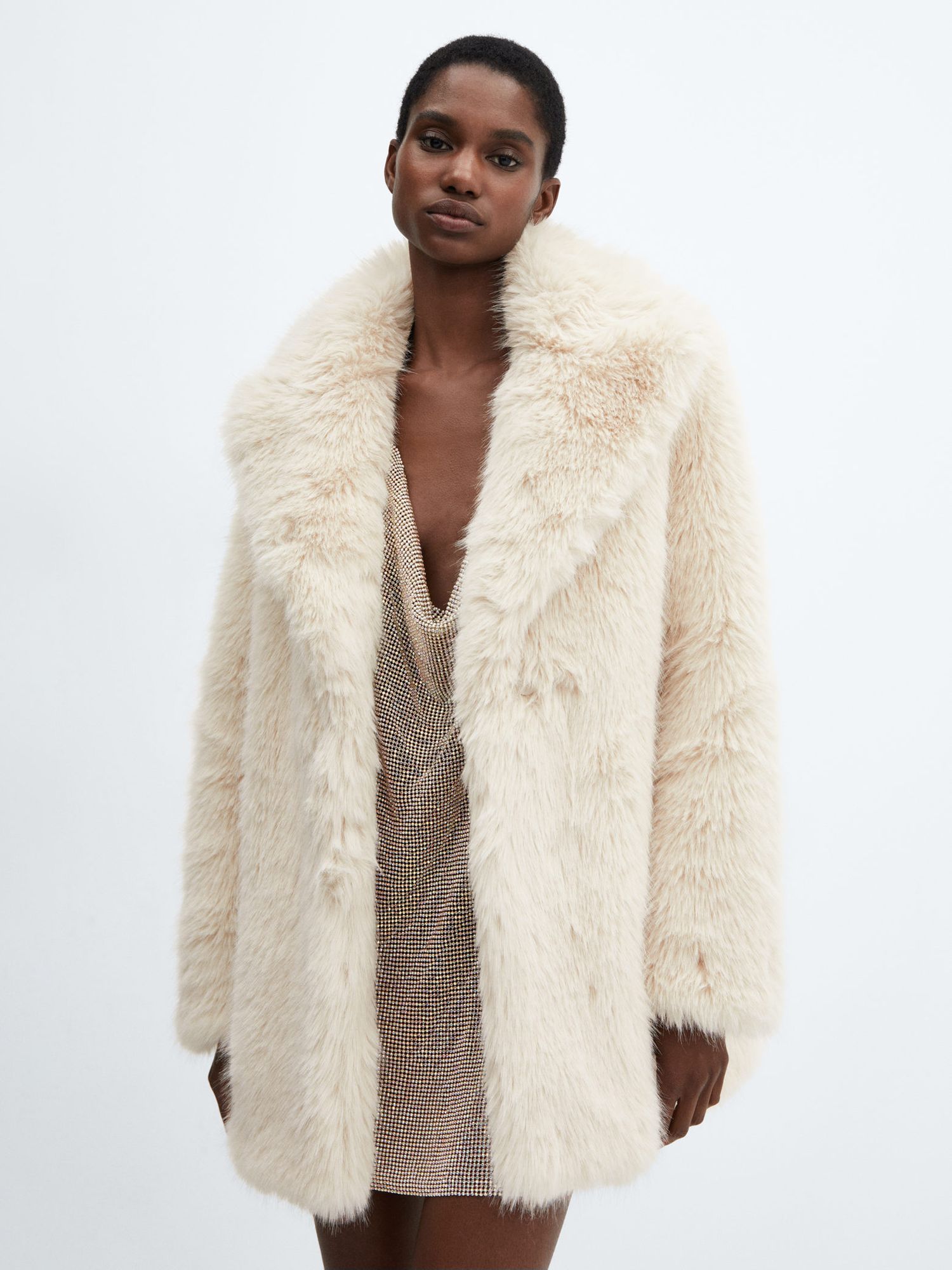 Topshop Petite faux fur coat in cream Size 8 Uk