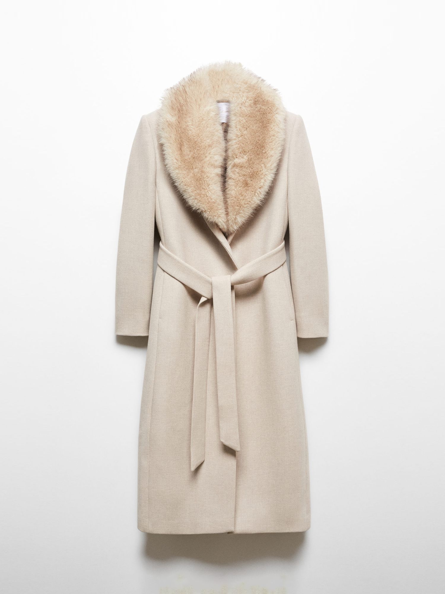 Mango Dolce Wool Blend Detachable Faux Fur Collar Coat, Natural, S