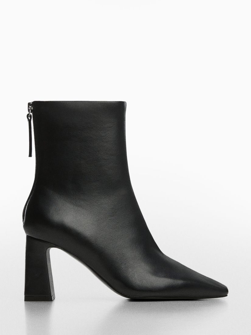 Mango Limo Faux Leather Zip Up Ankle Boot, Black at John Lewis & Partners