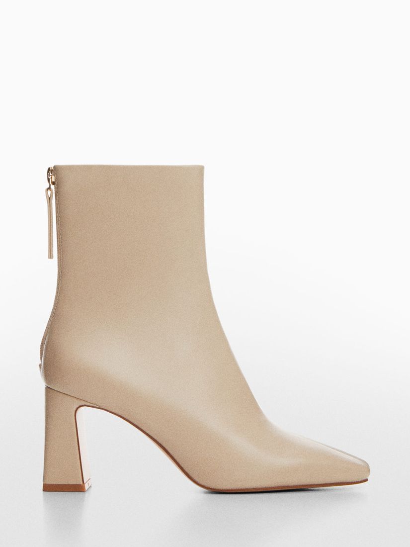 Mango Limo Faux Leather Zip Up Ankle Boot, Light Beige at John Lewis ...