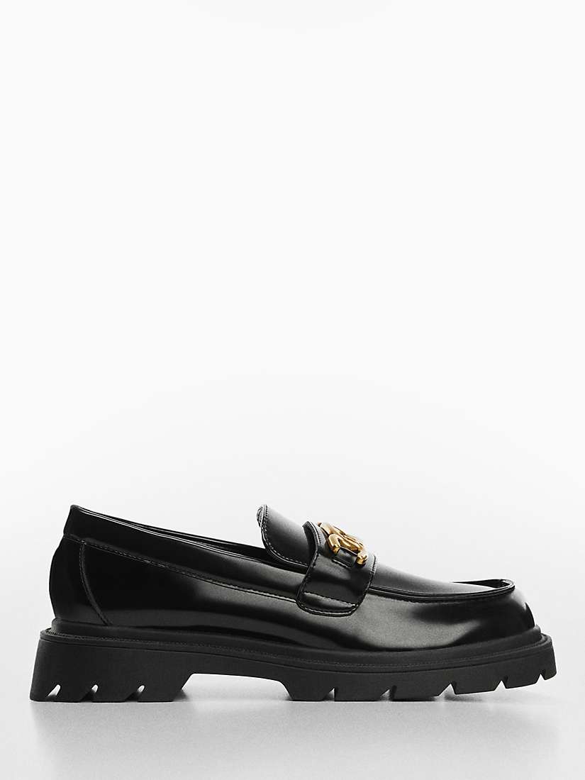 Buy Mango Funki Faux Leather Chain Loafers, Black Online at johnlewis.com