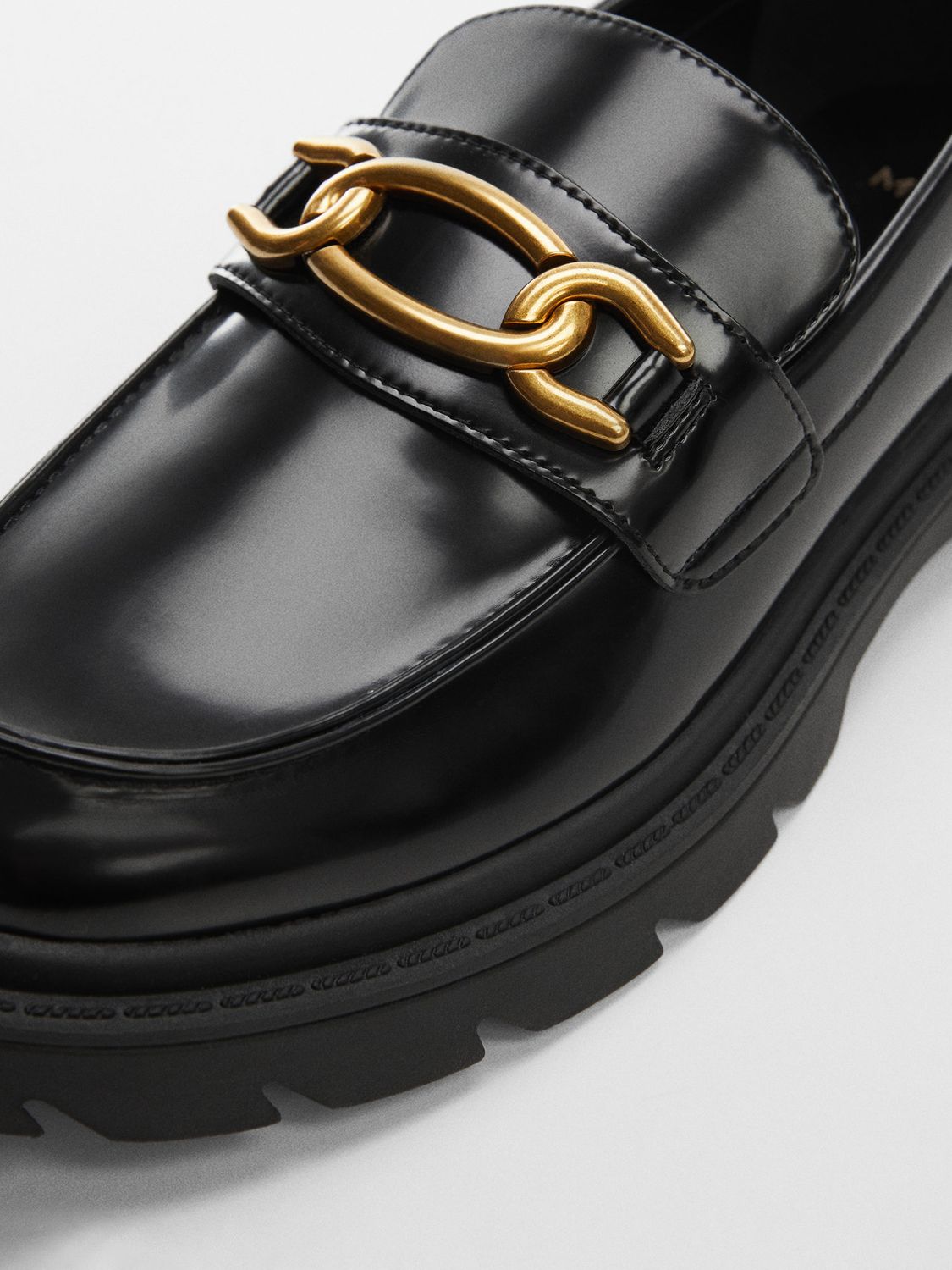 Mango Funki Faux Leather Chain Loafers, Black at John Lewis & Partners