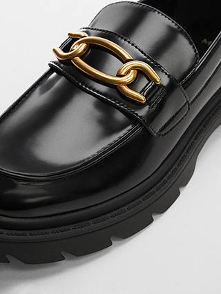 Mango Funki Faux Leather Chain Loafers, Black
