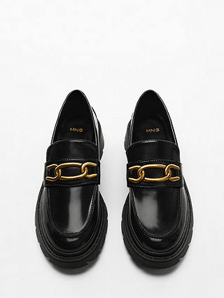 Mango Funki Faux Leather Chain Loafers, Black
