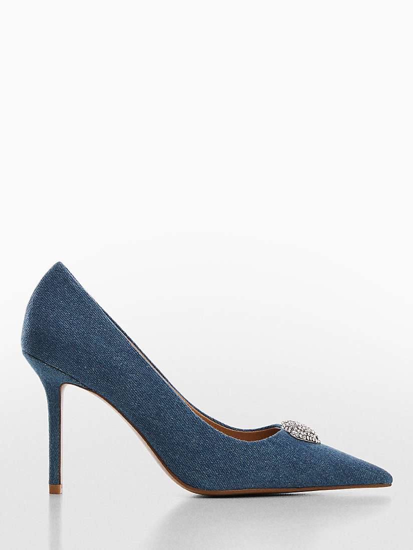 Buy Mango Denim Brooch Court Shoes, Blue Online at johnlewis.com