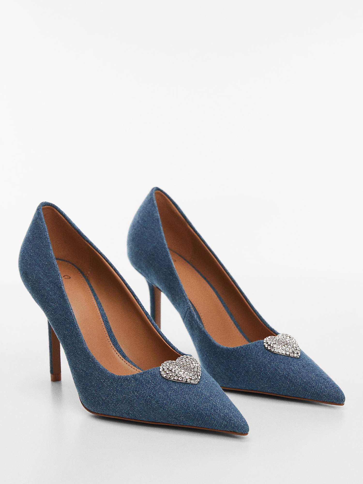 Buy Mango Denim Brooch Court Shoes, Blue Online at johnlewis.com