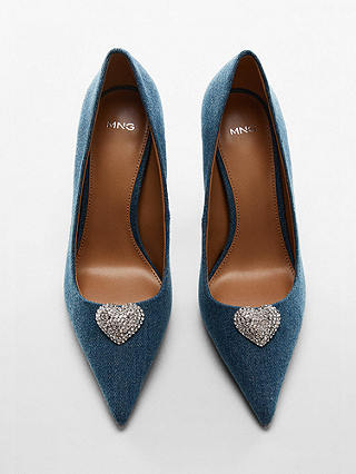 Mango Denim Brooch Court Shoes, Blue