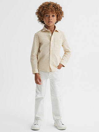 Reiss Kids' Albion Cutaway Collar Long Sleeve Shirt, White