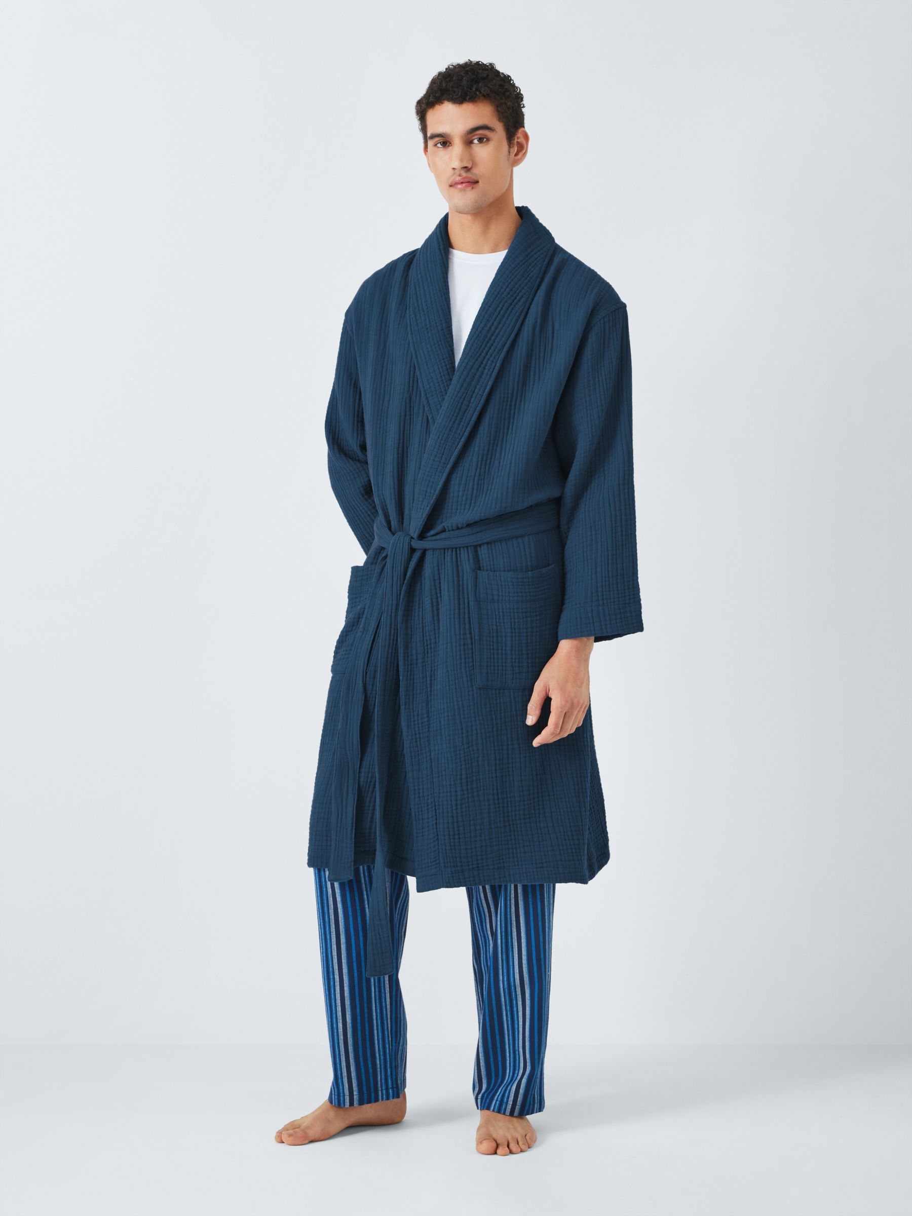 John Lewis Cotton Muslin Robe, Blue, S