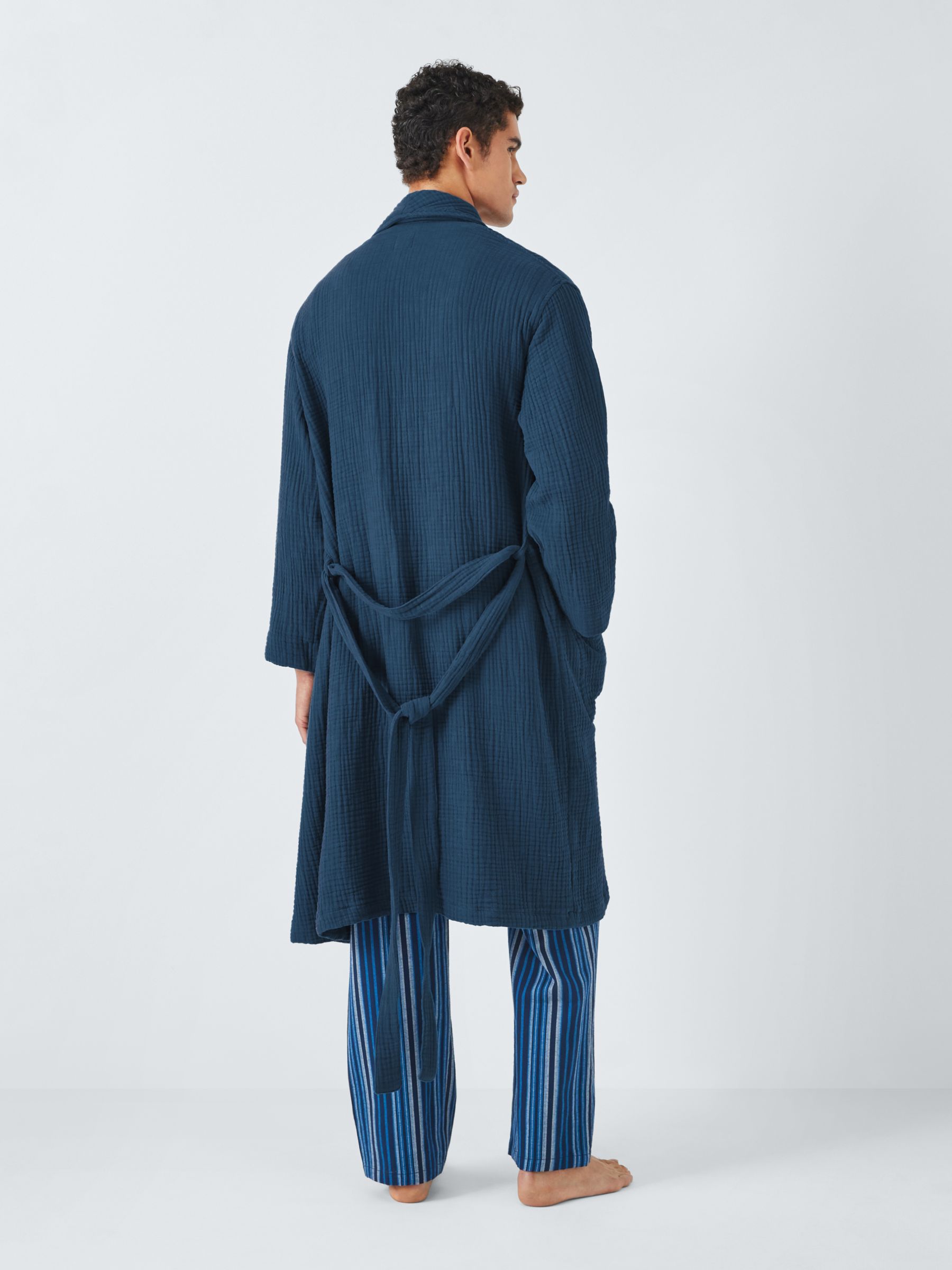 John Lewis Cotton Muslin Robe, Blue, M