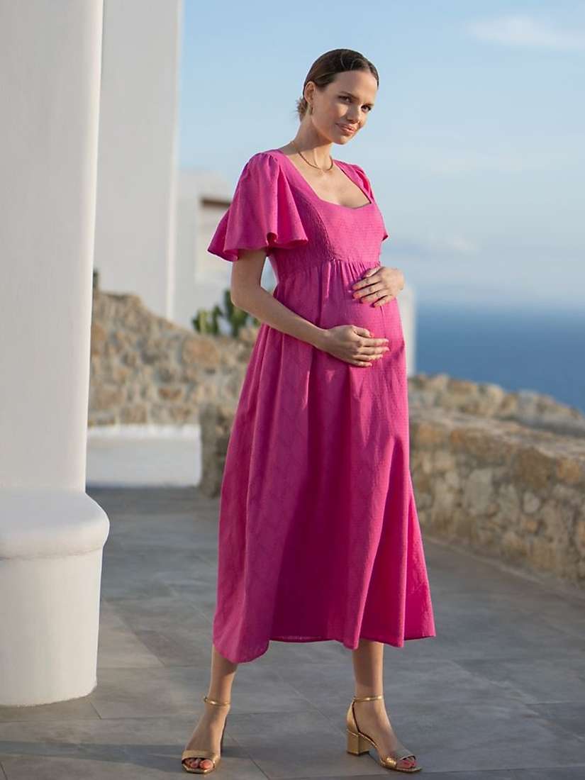 Buy Seraphine Maia Cotton Midi Maternity Dress, Pink Online at johnlewis.com