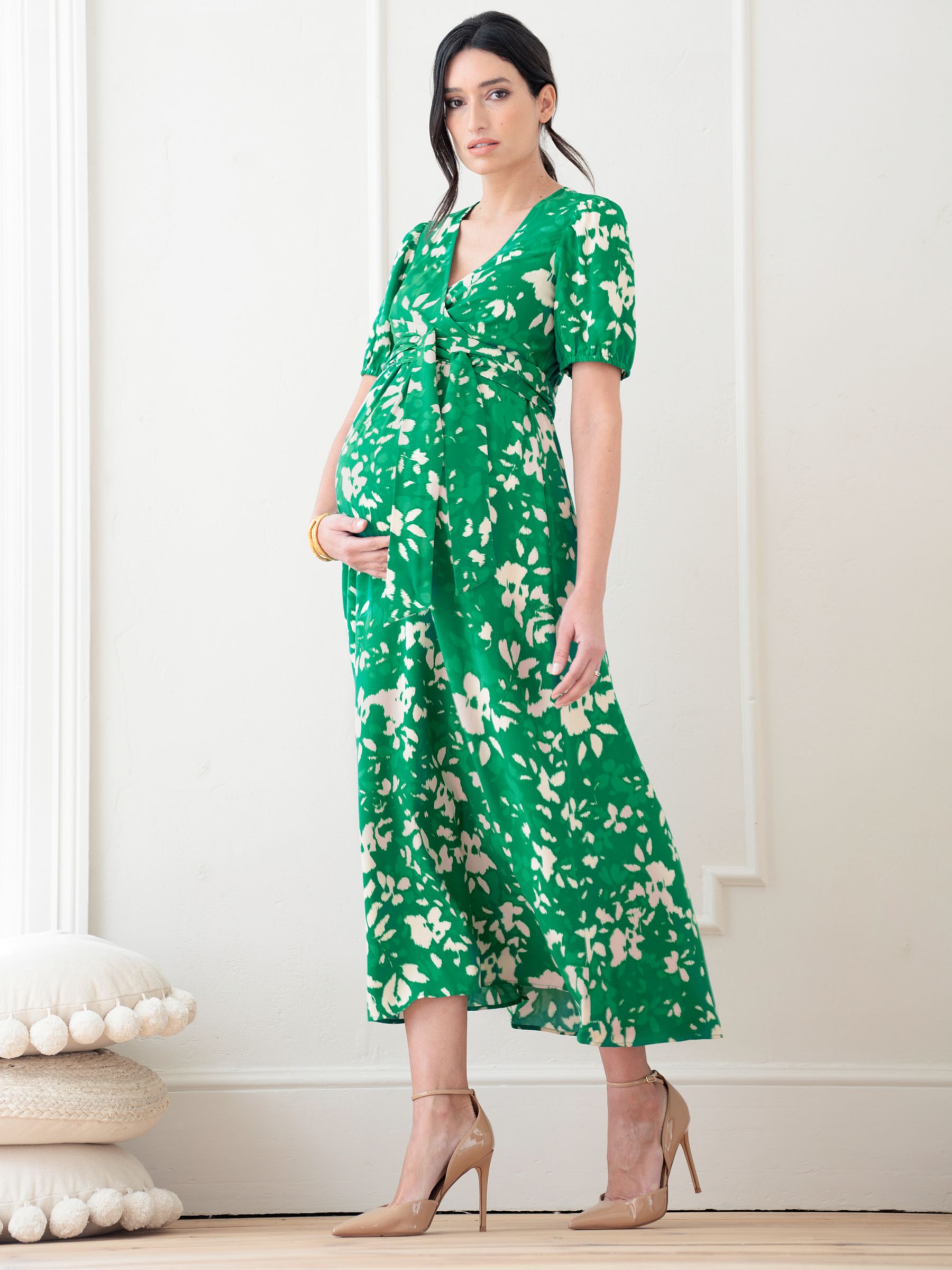 Seraphine Mavie Abstract Floral Print Midi Maternity Dress