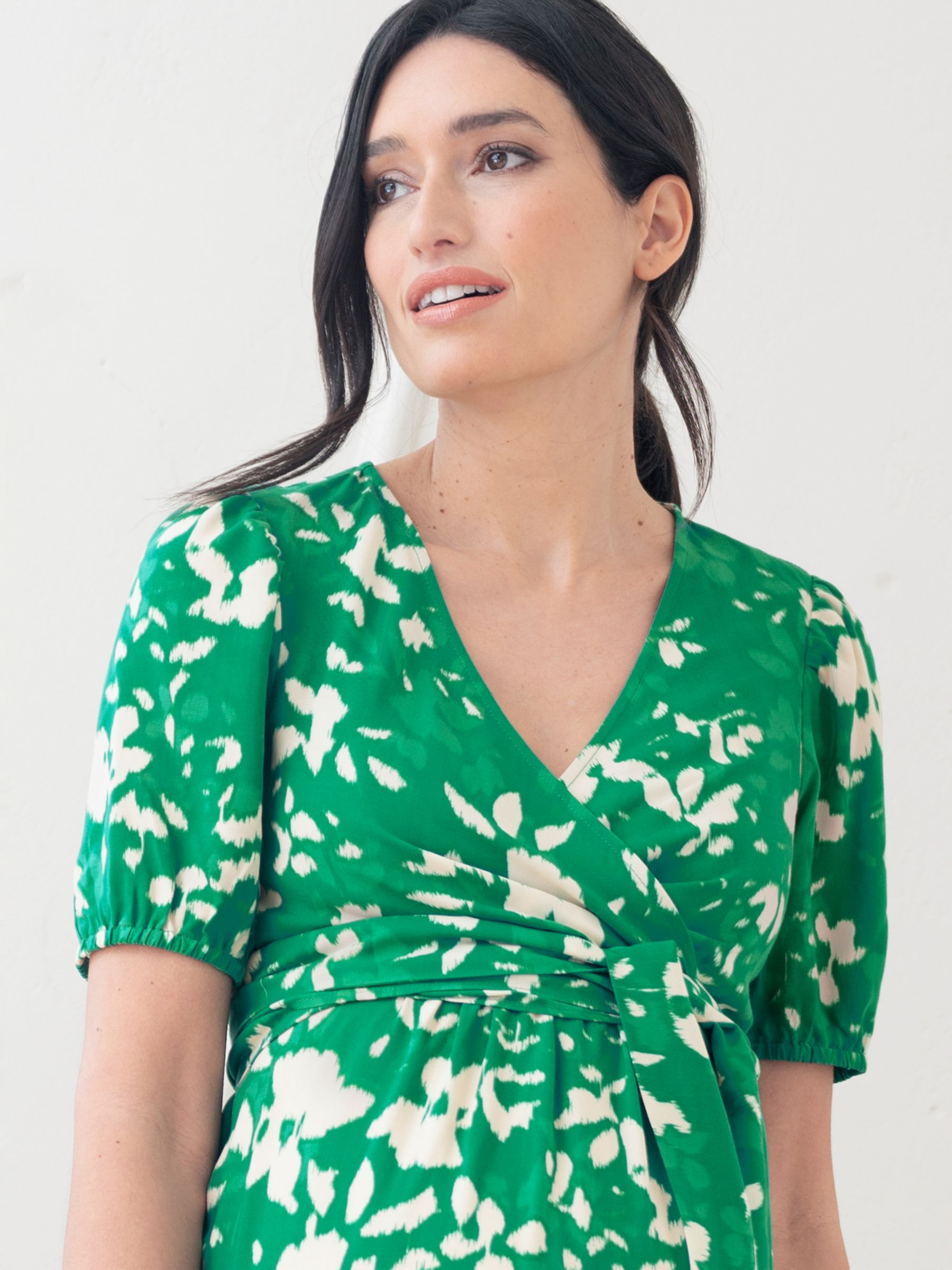Seraphine Mavie Abstract Floral Print Midi Maternity Dress, Green/Multi, 8