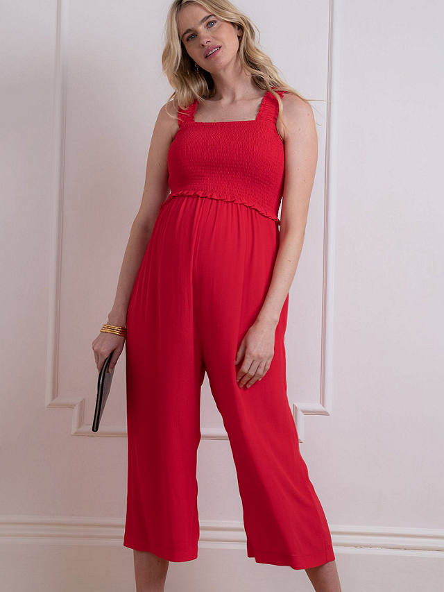 Seraphine Kinsley Wide Leg Cropped Maternity & Nursing Jumpsuit, Red