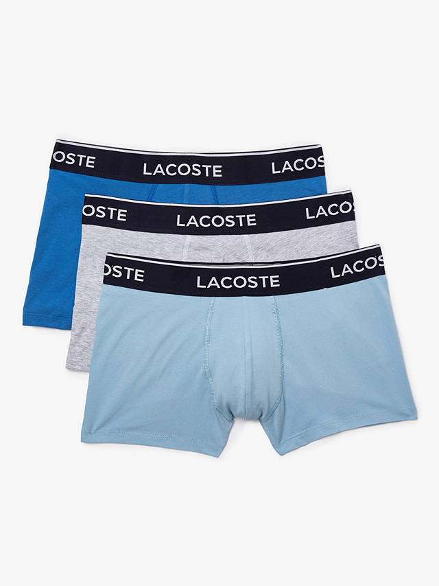 Lacoste Plain Colour Trunks, Pack of 3, Blue/Grey