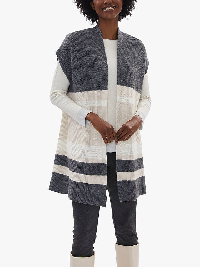 James Lakeland Striped Wool Blend Sleeveless Cardigan, Grey/Beige