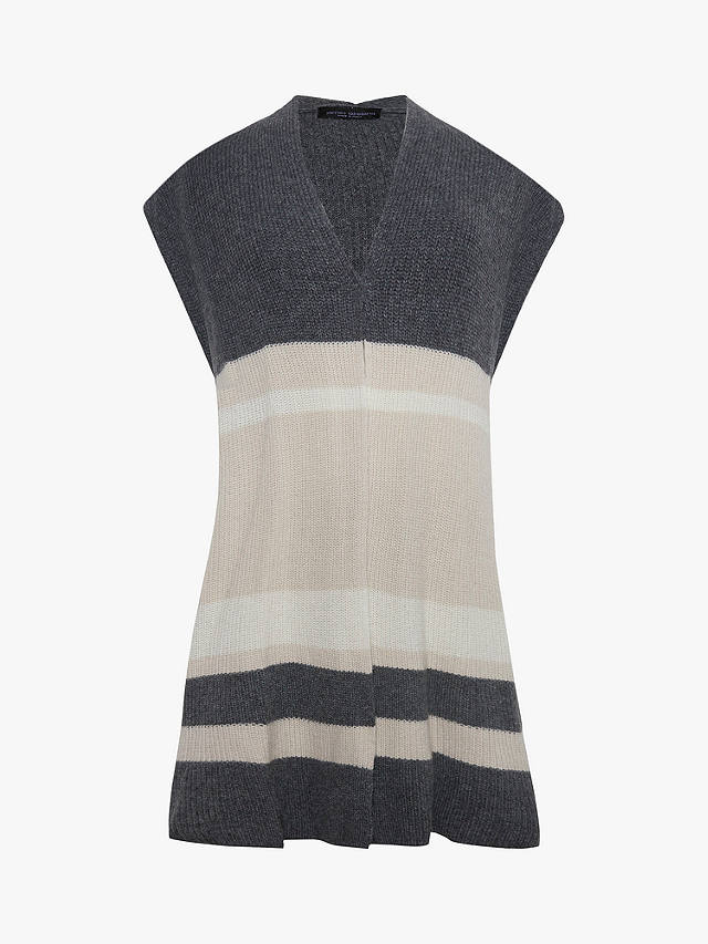 James Lakeland Striped Wool Blend Sleeveless Cardigan, Grey/Beige
