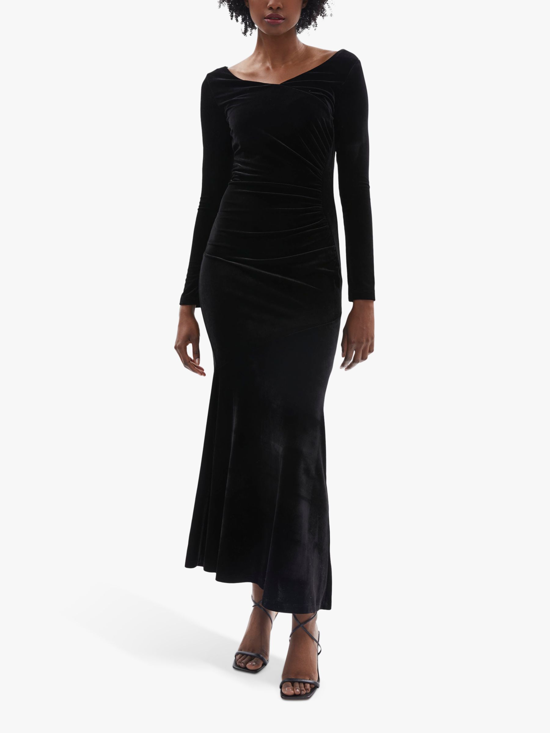 James Lakeland Velvet Side Ruched Midi Dress, Black