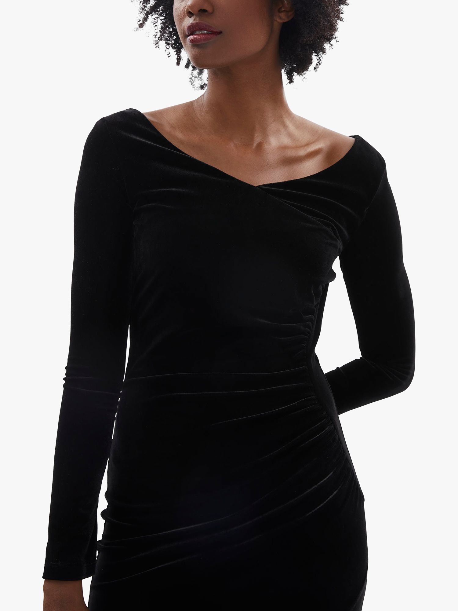 Buy James Lakeland Velvet Side Ruched Midi Dress, Black Online at johnlewis.com