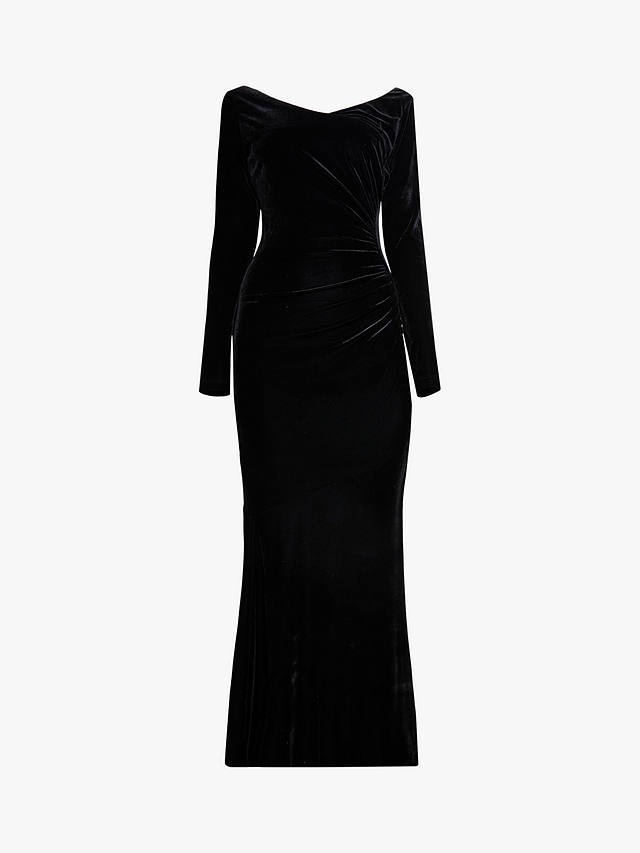 James Lakeland Velvet Side Ruched Midi Dress, Black