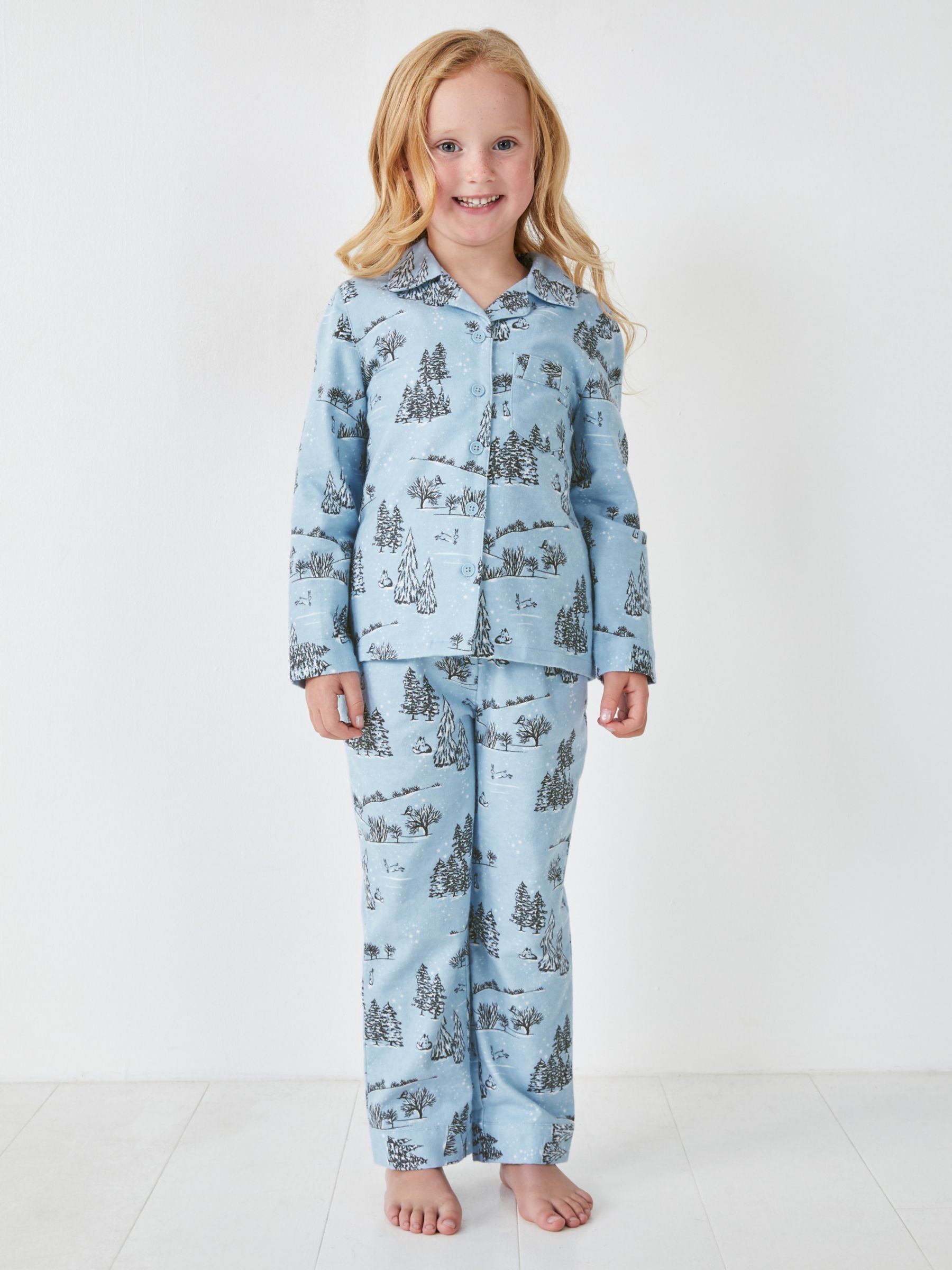 HUSH Kids' Liv Snowy Scene Cotton Pyjamas, Pale Blue, 3-4 years
