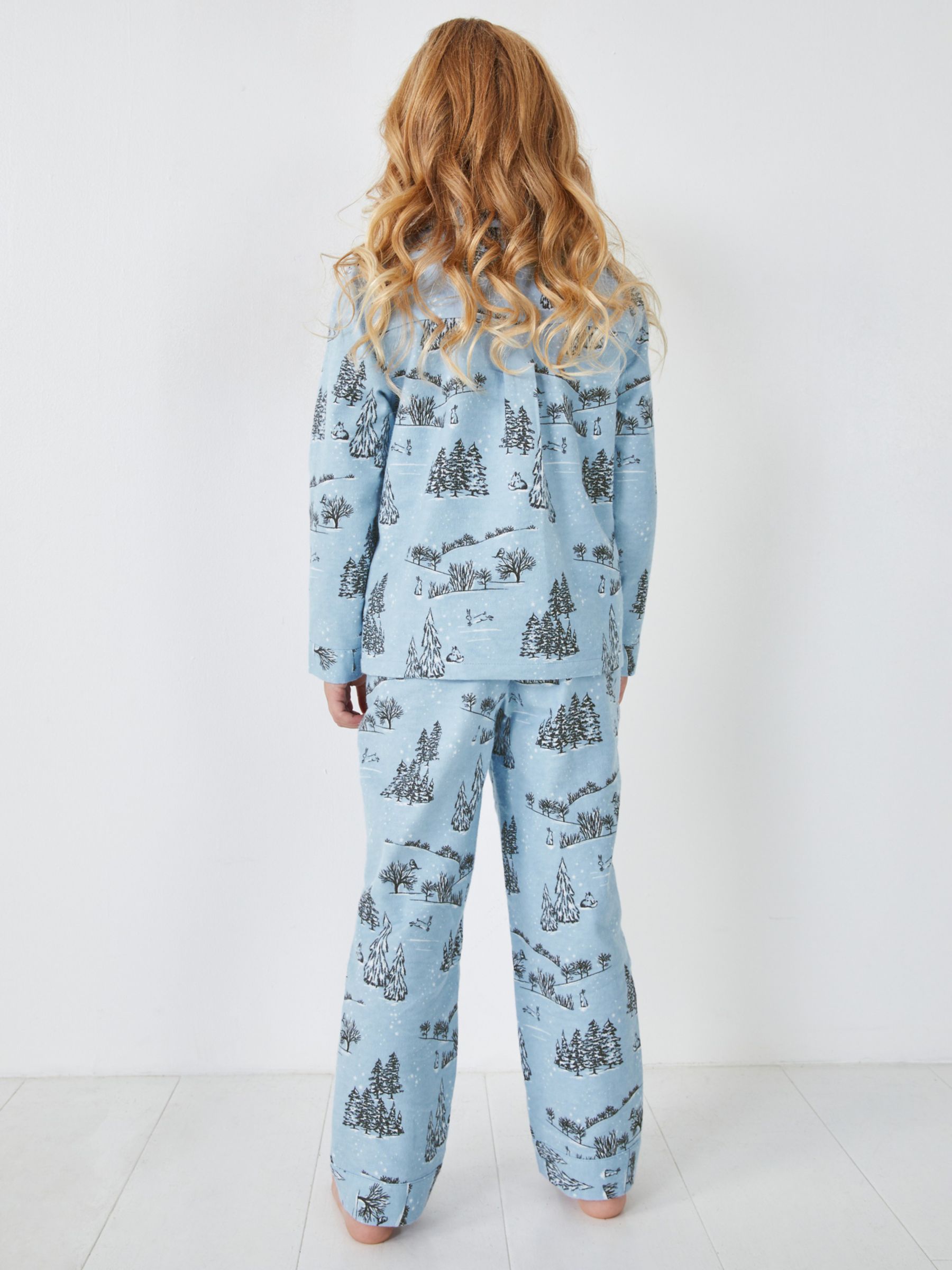 HUSH Kids' Liv Snowy Scene Cotton Pyjamas, Pale Blue, 3-4 years