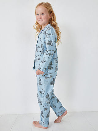 HUSH Kids' Liv Snowy Scene Cotton Pyjamas, Pale Blue