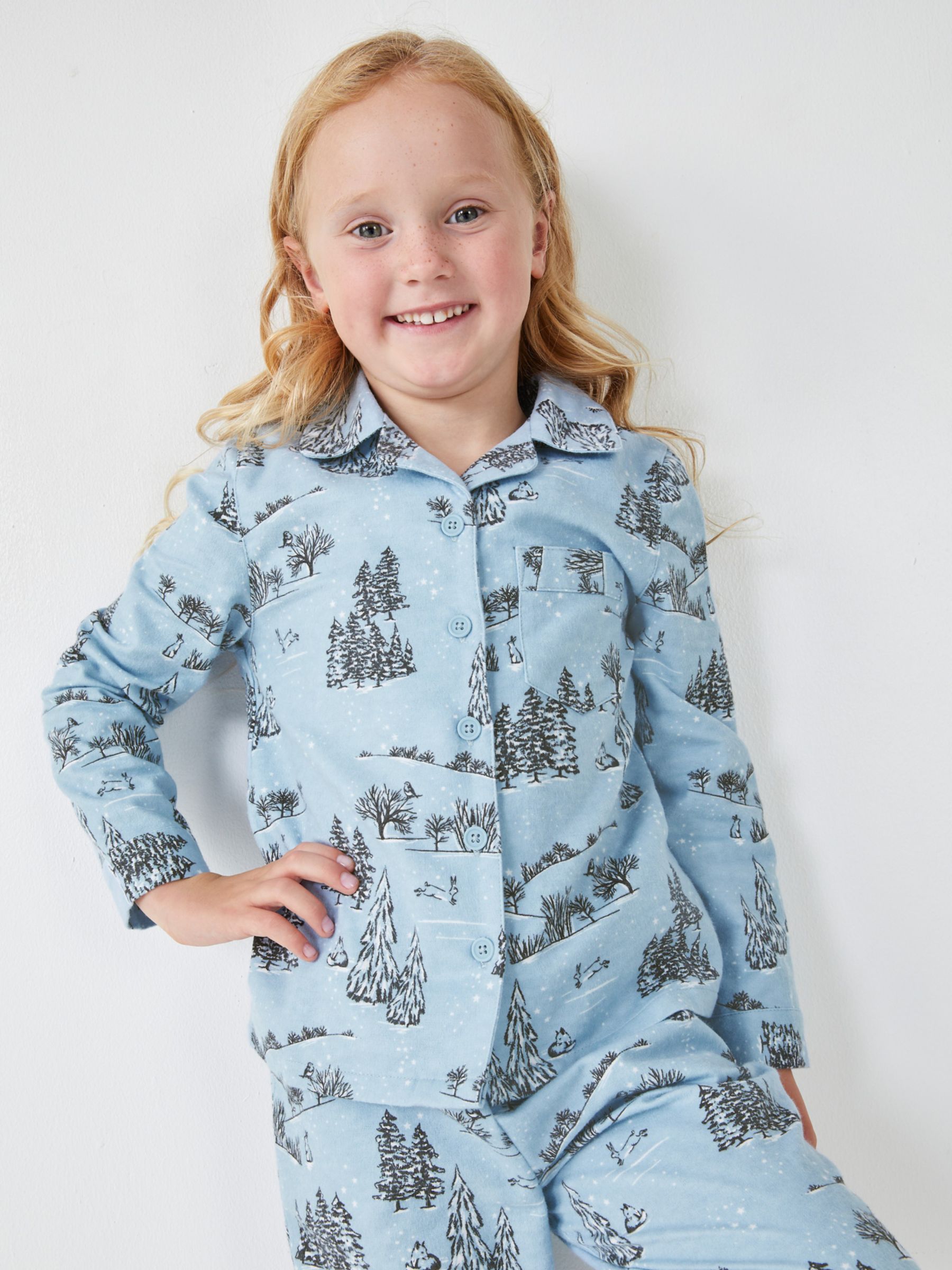 Buy HUSH Kids' Liv Snowy Scene Cotton Pyjamas, Pale Blue Online at johnlewis.com