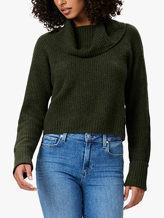 PAIGE Evonne Cashmere Cowl Neck Cropped Jumper, Army Green