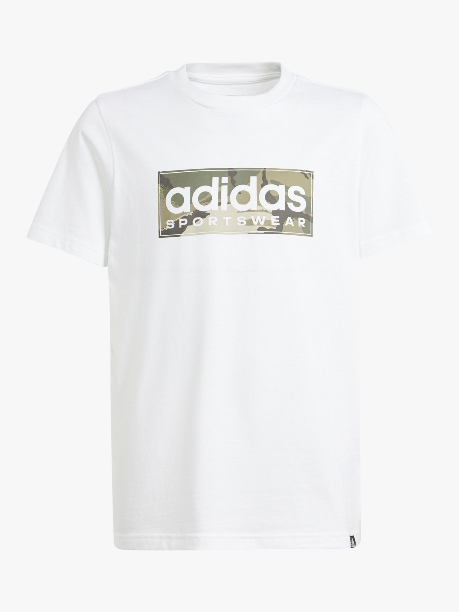 adidas Kids' Camo Logo T-Shirt, White, 13-14 years