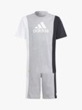 adidas Kids' Essentials AEROREADY Logo Colour Block T-Shirt & Shorts Set, Grey, Grey