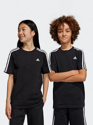 adidas Kids' Essentials 3 Stripes Logo T-Shirt, Black