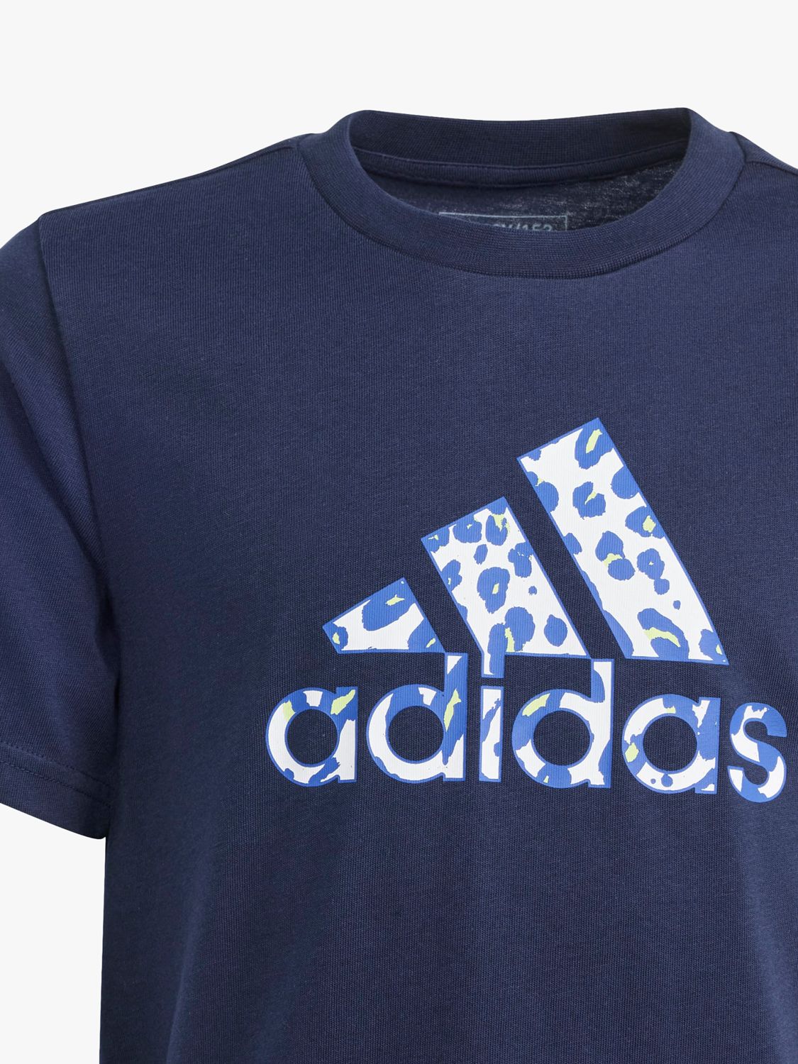 adidas Kids' Animal Print Logo Short Sleeve T-Shirt, Navy, 13-14 years