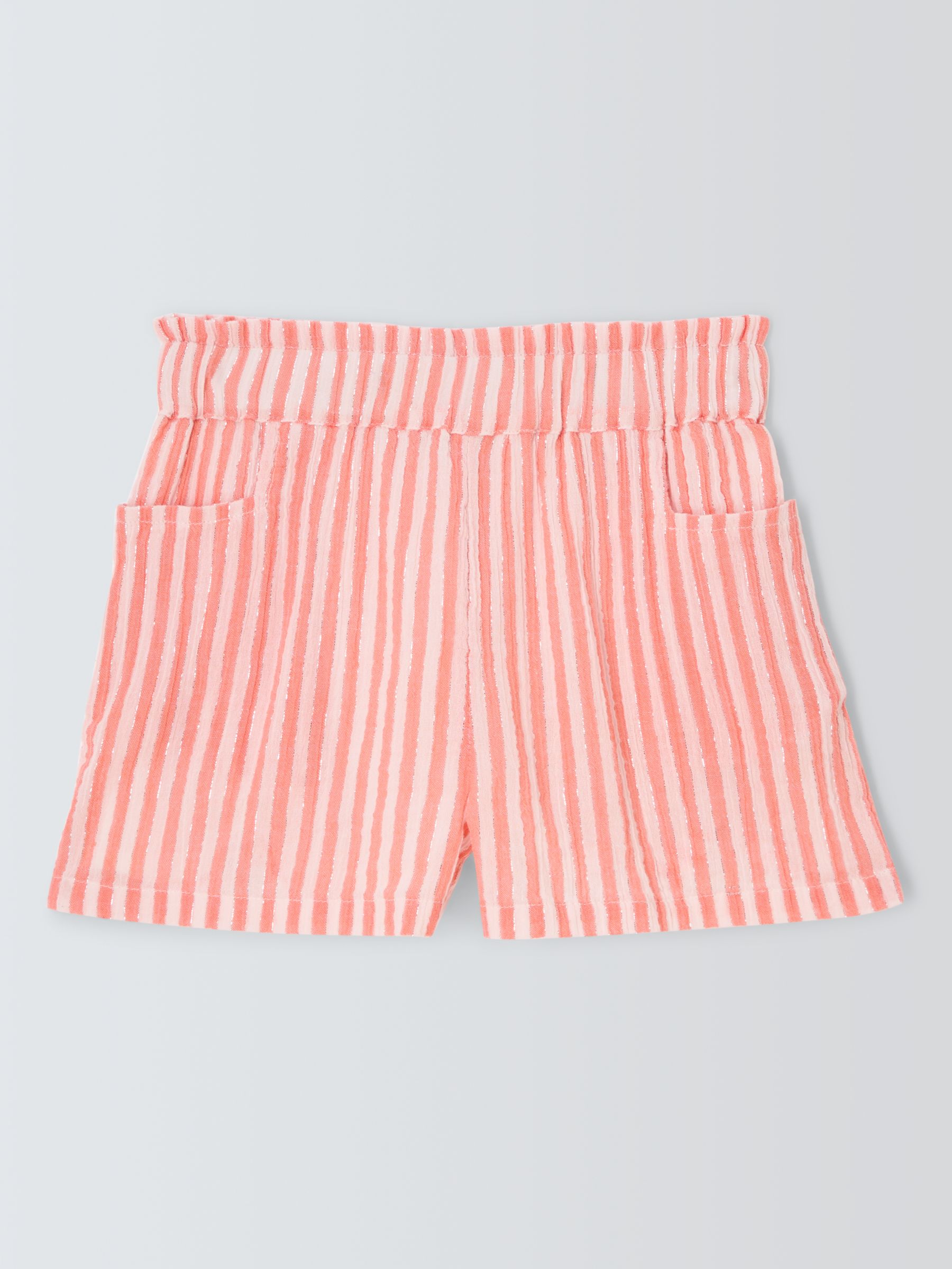 John Lewis Kids' Lurex Stripe Woven Shorts, White/Peach, 7 years