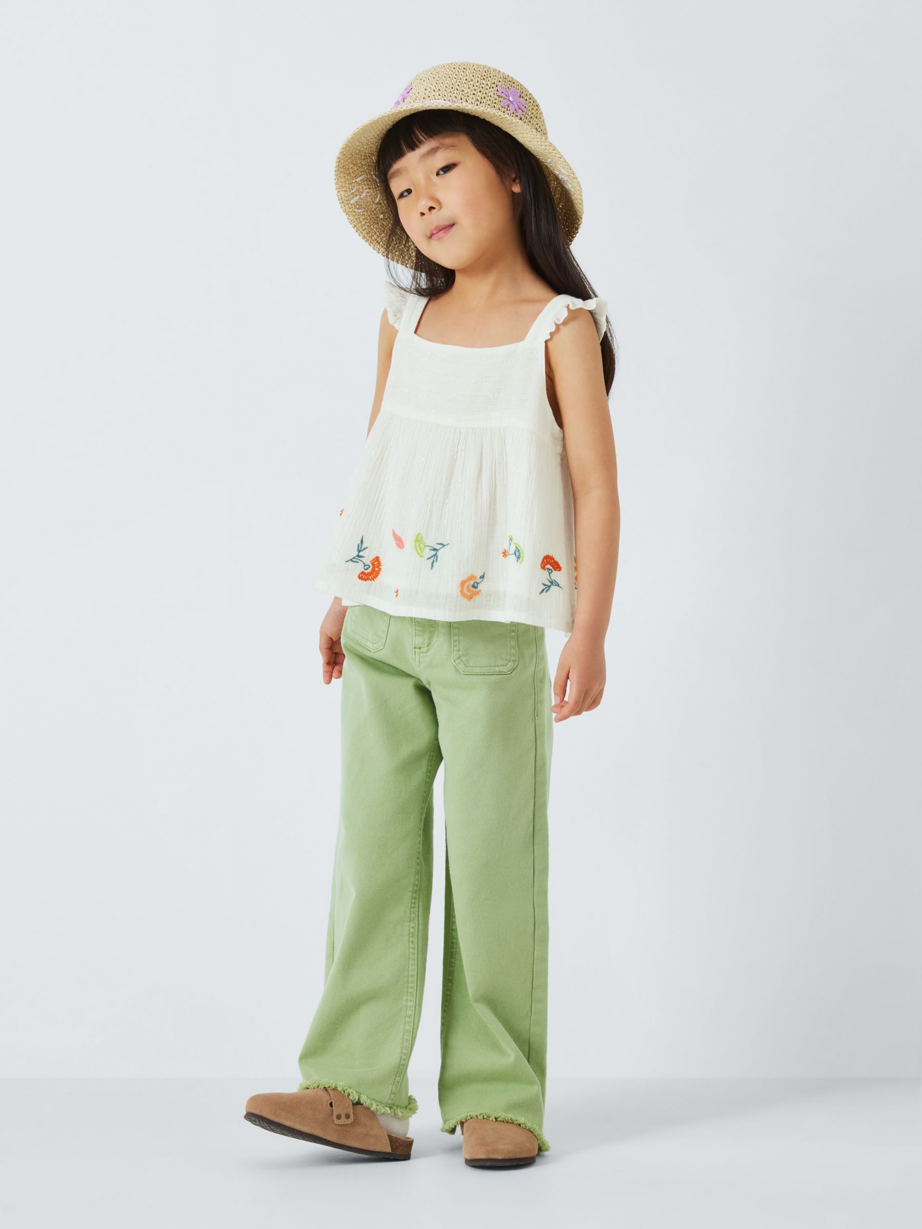 Buy John Lewis Kids' Metallic Thread Floral Embroidered Woven Top, White Online at johnlewis.com