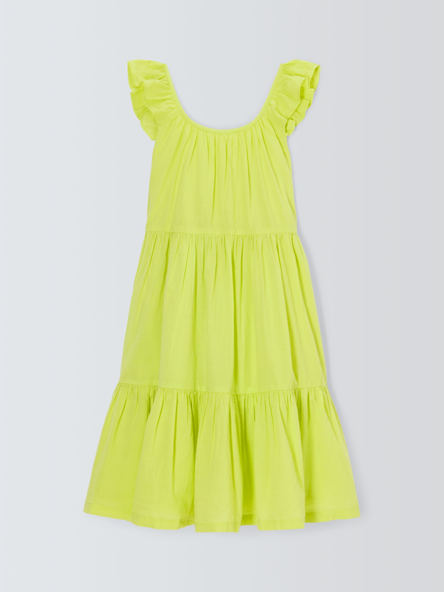 John Lewis Kids' Ruffle Sleeve Tiered Dress, Wild Lime, 7 years